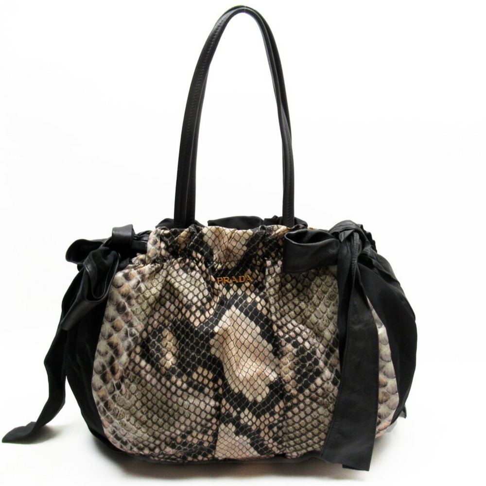 Prada classic shoulder bag leather gray python black - Picture 2 of 3